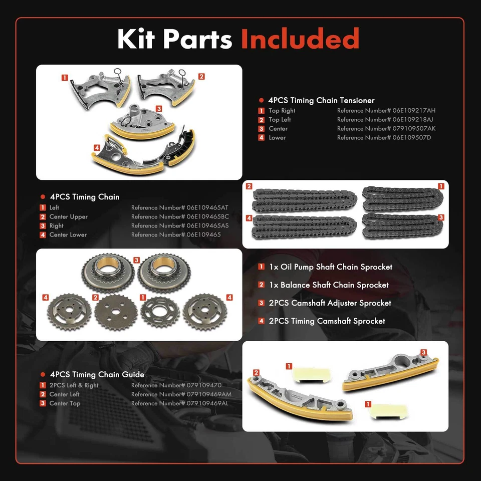 Kit de cadena de distribución del motor 18 piezas para Audi A4 2009-2015 A5 A6 S4 Q7 supercargador  Foto 2 de 4