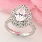 5Ct Pear Simulated Diamond Double Halo Wedding Ring Size 7 14k White Gold Over