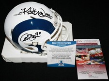 Kurt Warner Isaac Bruce signed Flat White Mini Helmet, Rams, Beckett BAS