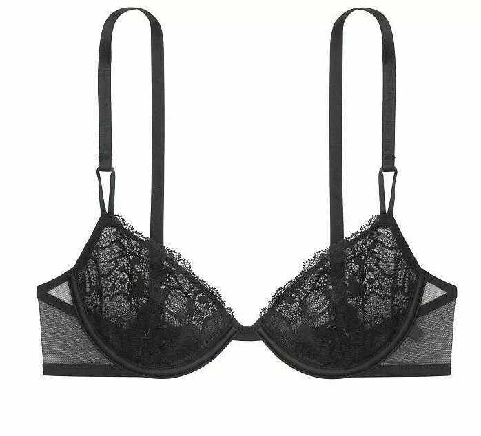 Victorias Secret Sexy Tee Unlined Demi Plunge Black Lace Bra 36-38-40-  C-D-DDD