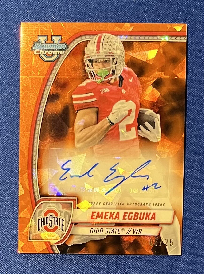 2024 Bowman University Chrome Sapphire Emeka Egbuka Orange Refractor Auto 6/25