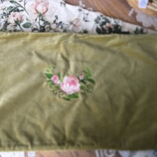Vintage Pillow Cover Embroidered Victorian Rose 26 x15 1/2