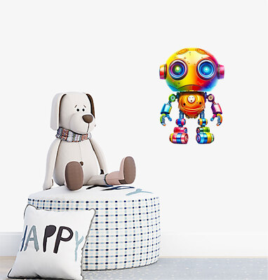 Niedliche Cartoon Roboter Spielzeug Wandkunst Schlafzimmer bunte Auto Vinyl Aufkleber Abziehbilder a8017