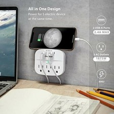 3-Outlet Surge Protector, Multi Plug Outlet Extender Power Strip with 2 USB Wall