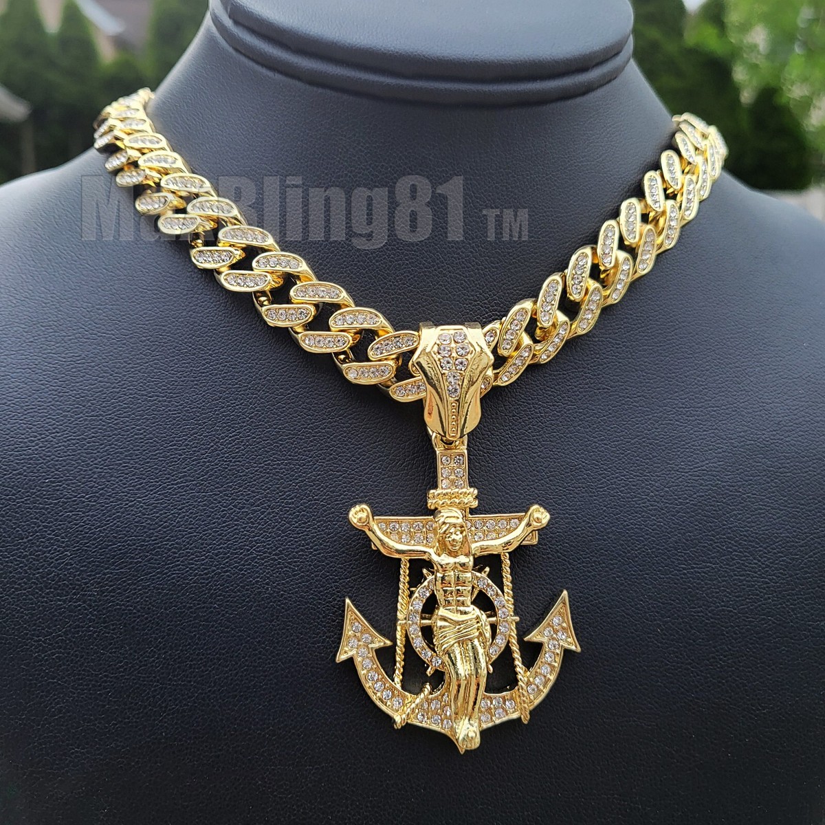 ★送料関税込★STING925★Jesus Piece Pendant★Anchor chain★ Gold Jesus Anchor Pendant & 16