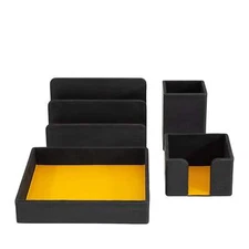 DUDU Leather Office Desk Set 4pc with Empty Pockets Pen Holder Por