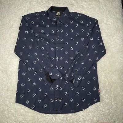 English Laundry Shirt Mens XL Blue All Over Print Button Down Long Sleeve