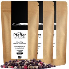 3 x 125g - Bunter Pfeffer ganz - Premium 5 Pfefferkorn Mix für Pfeffermühle