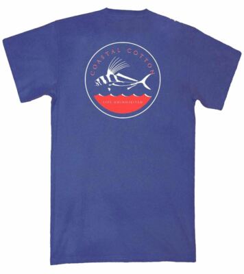 Coastal Cotton Bekleidung Hahn Fisch Kurzärmelig Taschen T-Shirt