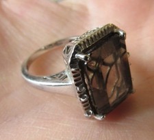 Ornate Silver and Smokey Quartz Cocktail Ring Size 6