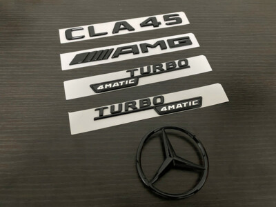 Gloss Black CLA45 AMG TURBO 4MATIC and Rear Star Replacement PACKAGE Badge C117