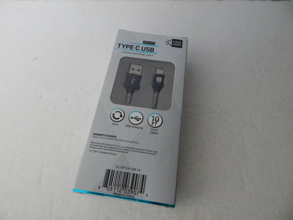 Case Logic Standard Charge & Sync Type C USB Cable 10 Feet Black/Silver New - Image 3 of 4
