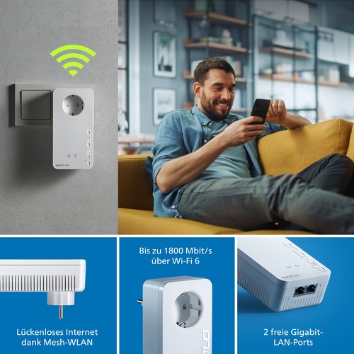 devolo Magic 2 WiFi 6 Powerline 2400 Mbps Mesh WLAN Verstärker 1x Adapter - Bild 2 von 7