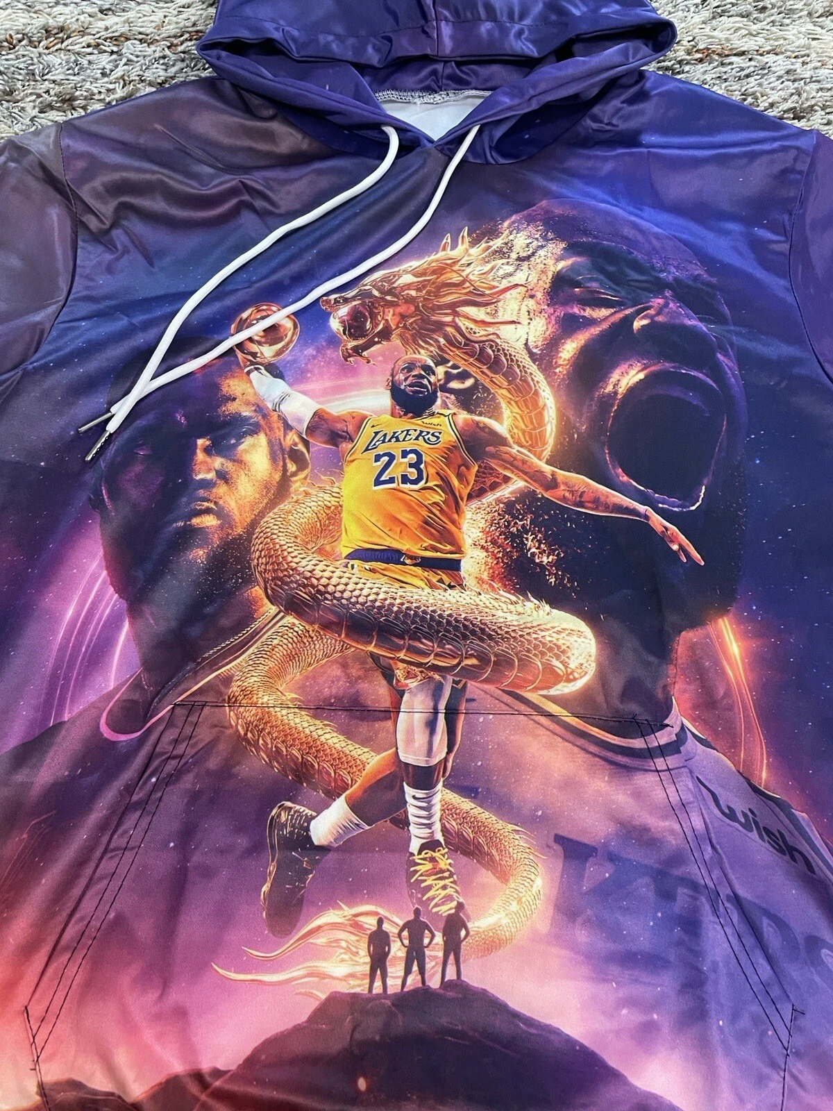 Lebron James Lakers Lightweight Mens Hoodie Purple All Over Print Dragon , Gift for Fan