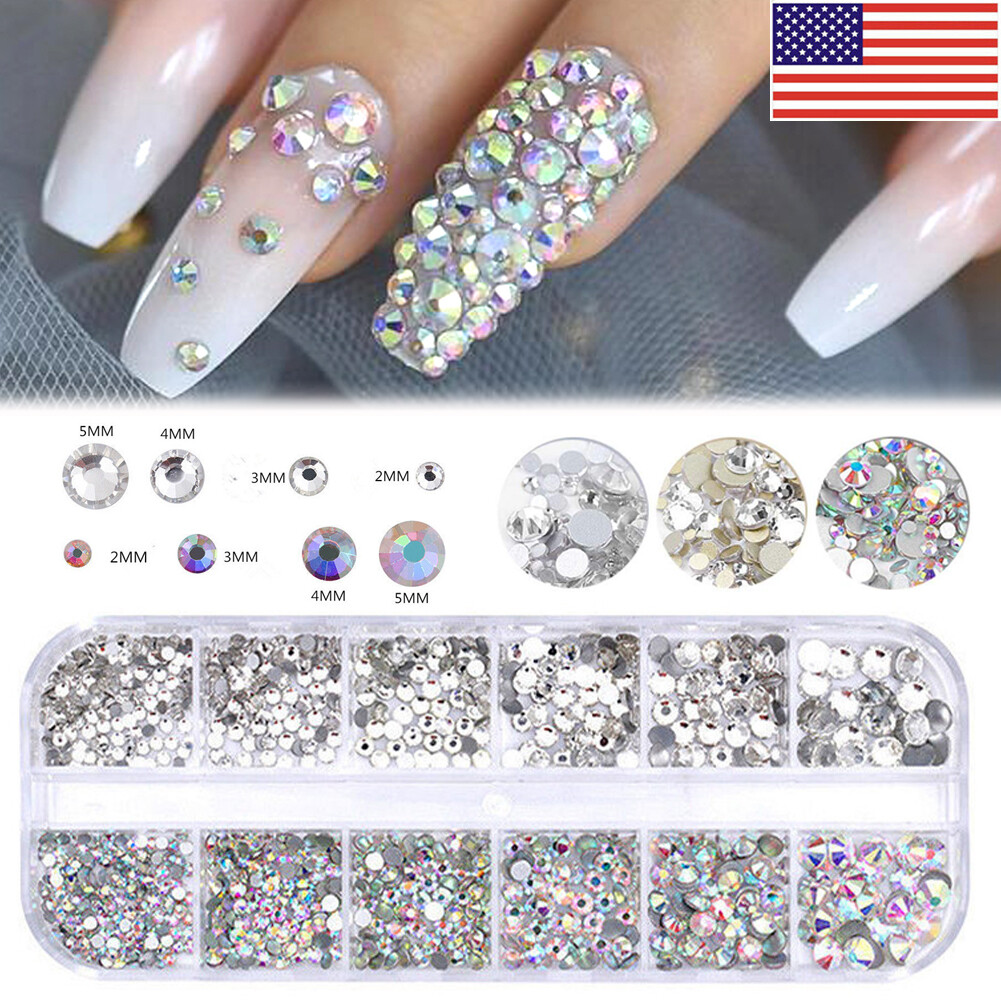 2400Pcs Nail Art Acrylic Rhinestone Glitter Diamond Gems 3D Tips DIY  Decoration | eBay