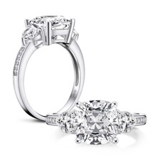 9x9mm Cushion Cut Cubic Zirconia Three Stone Engagement Ring Sterling Silver