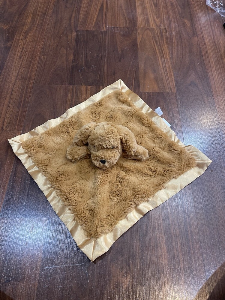 Cloud Island Tan Brown Puppy Dog Baby Blanket with Cream Satin Trim Lovey 2021