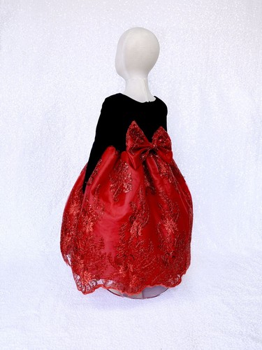 Black Velvet Long Sleeve Embroidery Mesh Flower Girl Dress Wedding Christmas 2 4 - Picture 31 of 42