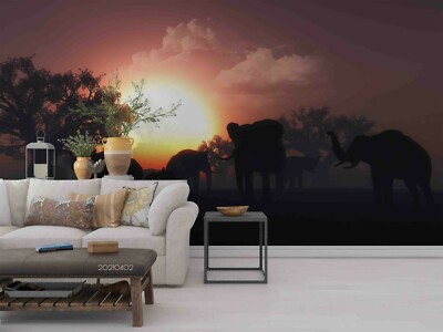 3D Nature Landscape Elephant Self-adhesive Removable Wallpaper Murals Wall