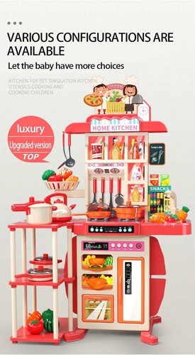 37.4" Kids Play Kitchen Set, 54-Piece Toy with Sounds & Lights,Gift for Ages 3-8 - Picture 13 of 16