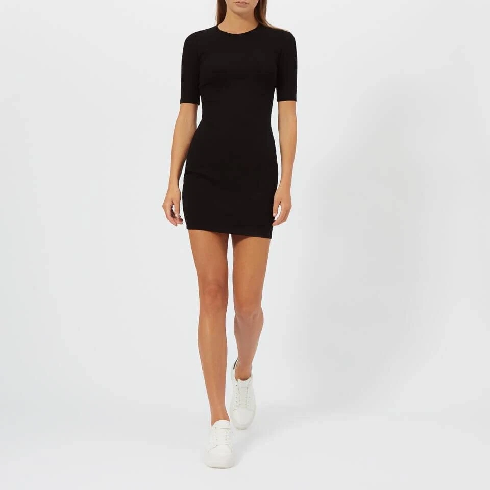 Abito T by Alexander Wang compatto a costine ritagliato logo elastico nero XS MSRP $325