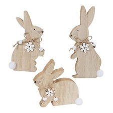 Easter Bunny Table Wooden Sign Decorations for Home, 3 Pieces Wood Color