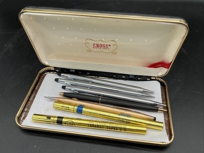 Vtg Cross Pen Pencil Lot 12k Gold Filled Classic Century Chrome Matte Black Case