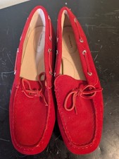 Lands' End Red Suede Leather Loafer Lace Up Moccasins Boat Shoes Women's Size 9B