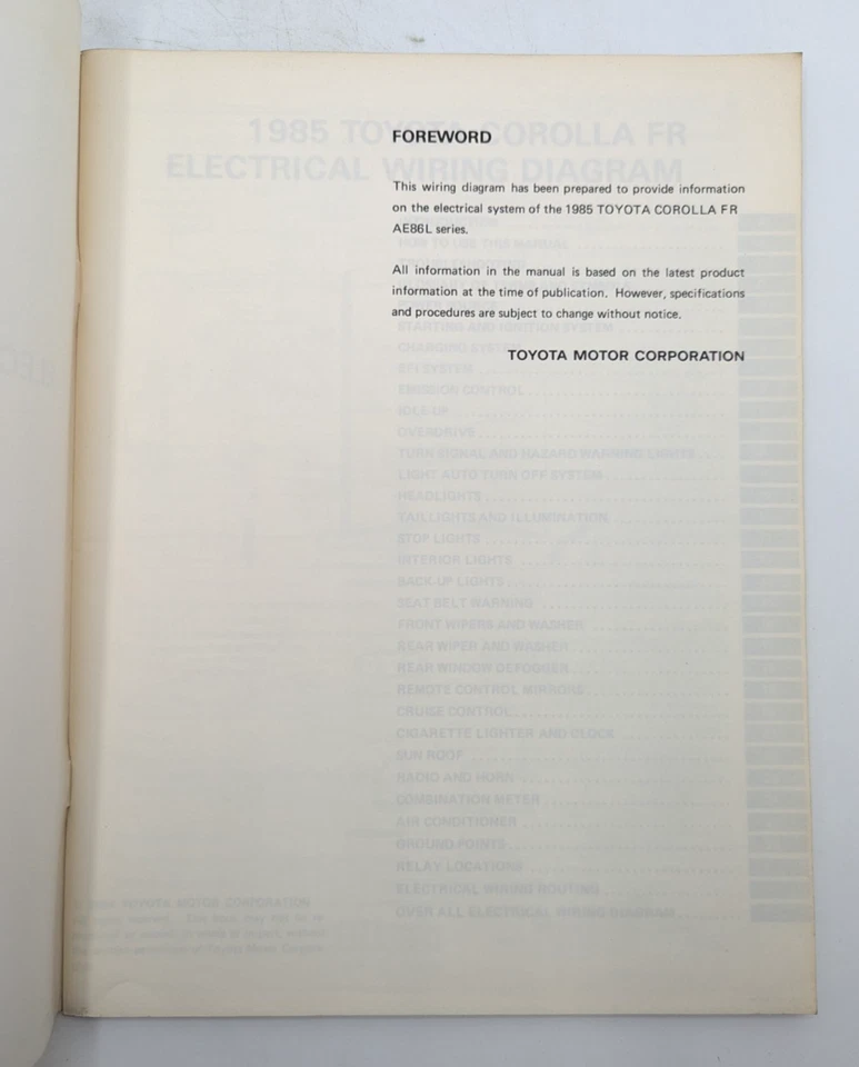 Toyota Corolla FR 1985 Loja OEM Serviço Reparo Manual Diagramas de Fiação Esquemas - Imagem 3 de 4