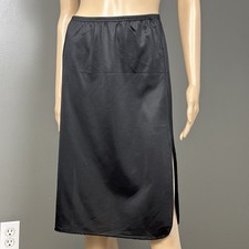 Vintage Vanity Fair Half Slip Small Long Black Antron III Nylon Double Slit USA