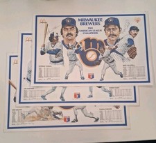 3 Milwaukee Brewers Vintage 1982 Placemats McDonald's Collectible, 3 Players