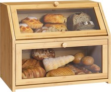 Farmhouse Bread Box for Kitchen Countertop Bread Box Double Layer Bamboo Wooden