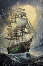 Sailing Moon Decoupage Rice Paper, Nautical, Maritime, Vintage Ship, A4