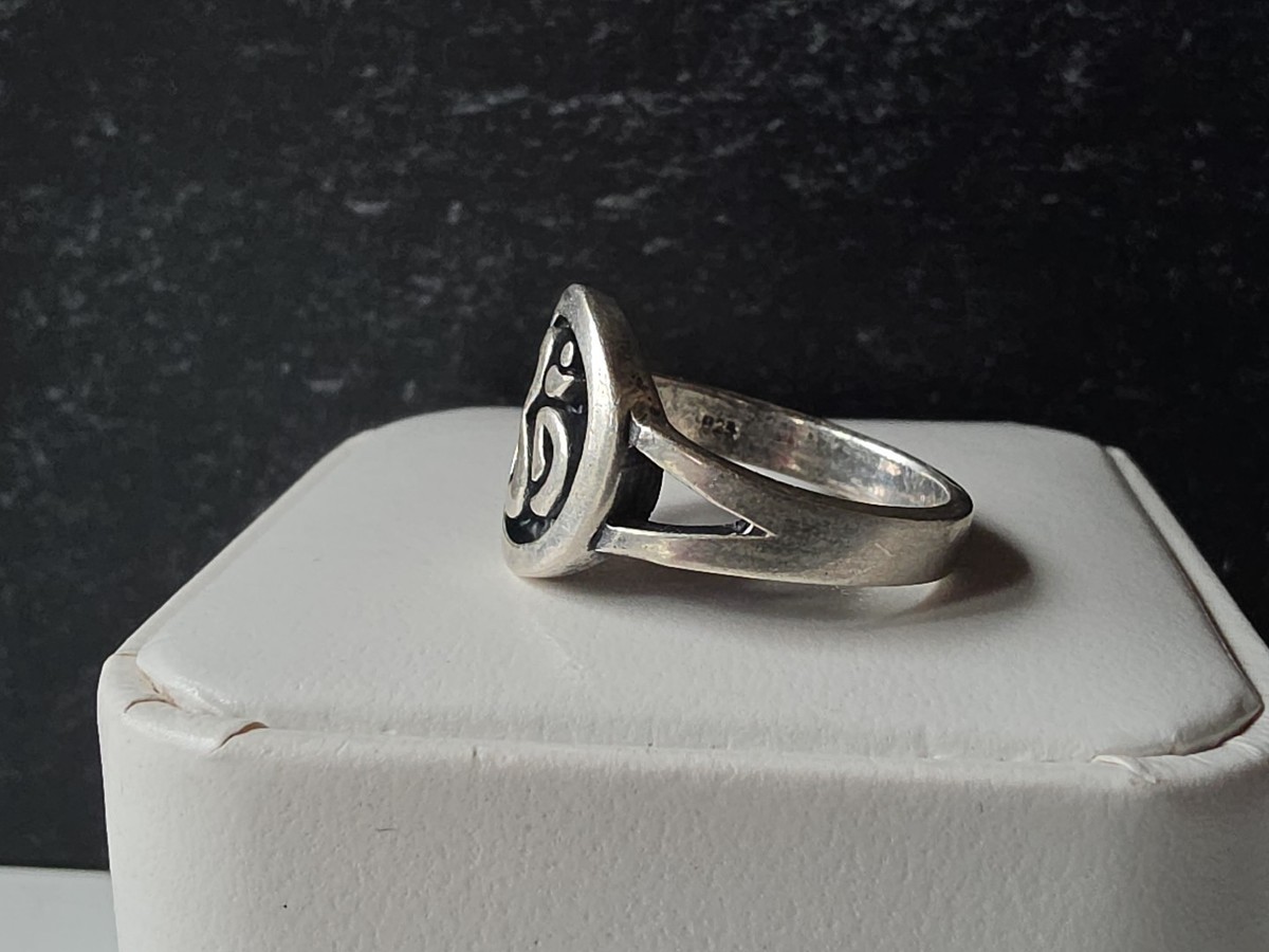 925 Sterling Silver Aum Om Ohm Ring, Size US 6.25 Vintage View 5