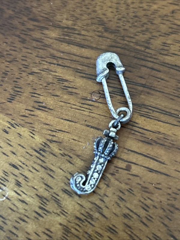 JUICY COUTURE INITIAL LETTER "J" CHARM PENDANT SAFETY PIN SILVER TONE