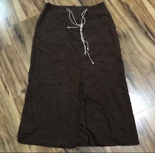 VTG Eagles Eye 100% linen Y2K Boho 12 skirt slit brown