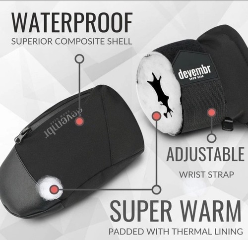 DEVEMBR Snowboarding SKI Glove MITTENS Touch Screen Waterproof BLACK Small NEW - Picture 3 of 8