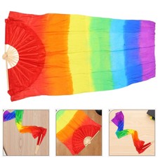 Multi-Color Belly Dance Fan: Gradient Veil With Bamboo Frame - 180cm Folding