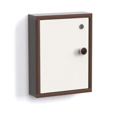 Wood Wall Mount Key Box Cabinet, Key Holder with Locker- 18 Keys (Wenge & White)