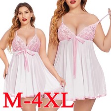 Plus Size Women's Sexy Lingerie Lace Babydoll Chemise Sleepwear Dress G-string