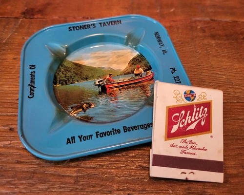 Stoner's Tavern 1960's Hippie Metal Ashtray Retro Vintage Fishing Bar Beer Decor
