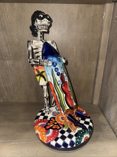 Statuina Surfer Giorno dei Morti Catrina - Arte Ceramica Stile Talavera 14" - Foto 6 di 6