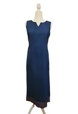 Norm Thompson Maxi Shift Dress Silk Minimalist Embroidered Classic Womens Sz 8