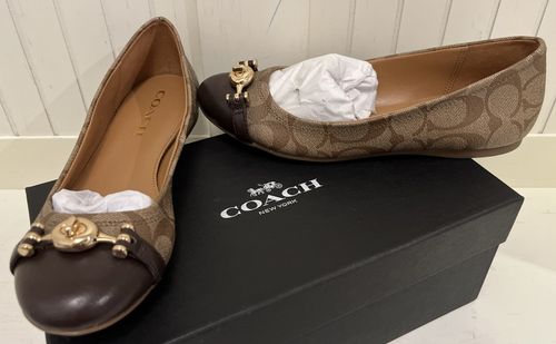 Coach Women’s Ballet Leila Flats Khaki & Chestnut Shoes Size: 5.5M Q9090 Style - Picture 2 of 21