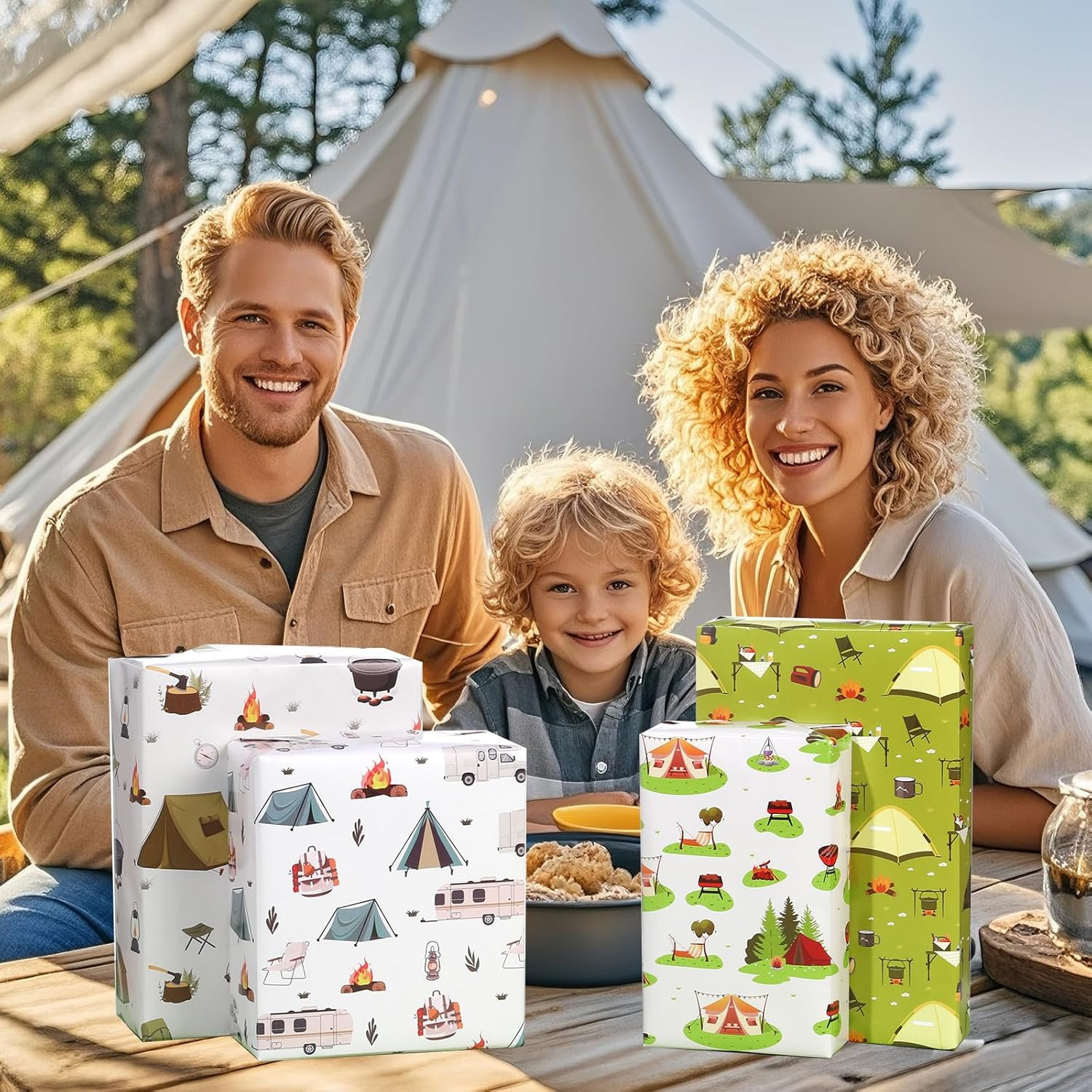 Camping Wrapping Paper 12 Sheets Camping Theme Gift Wrap with RV, Tent, Campfire