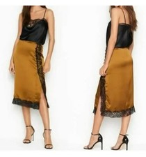 Victoria  s Secret Midi Slip Satin Lace Skirt Button Slit Size XS