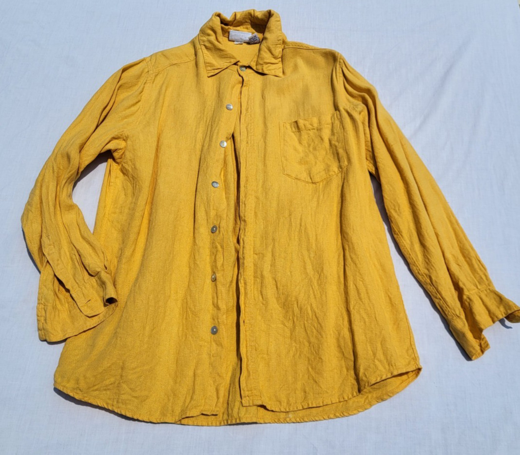 Chico’s Design Shirt Men's Small Linen Button Down Yellow Breathable Travel