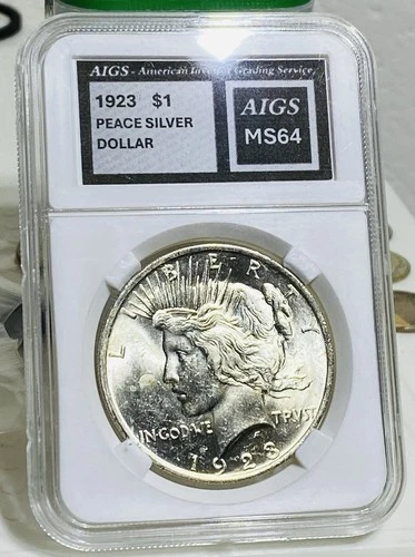 1923 p PEACE DOLLAR - GRADED MS64 by AI ! Only 50 Cents Over Spot! L👀K !