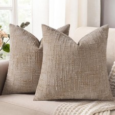 Oatmeal Chenille Euro Sham Throw Pillow Covers 24x24 Set of 2 Textured Soft Cozy