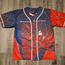 Spider-Man Movie Baseball Sports Jersey All Over Print Button Up Shirt Size 18 